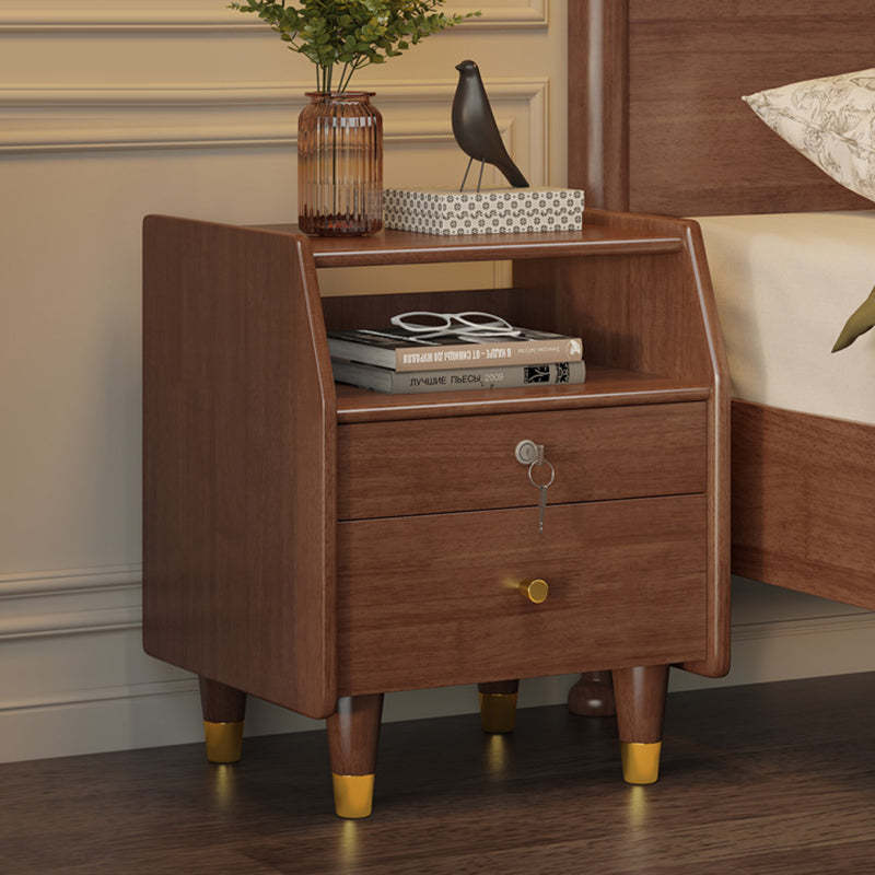 Contemporary Rubber Wood 2-Drawer Nightstand with Shelves — Black