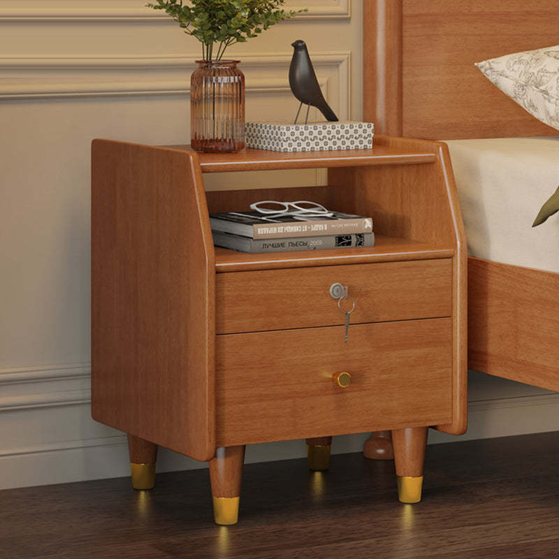 Contemporary Rubber Wood 2-Drawer Nightstand with Shelves