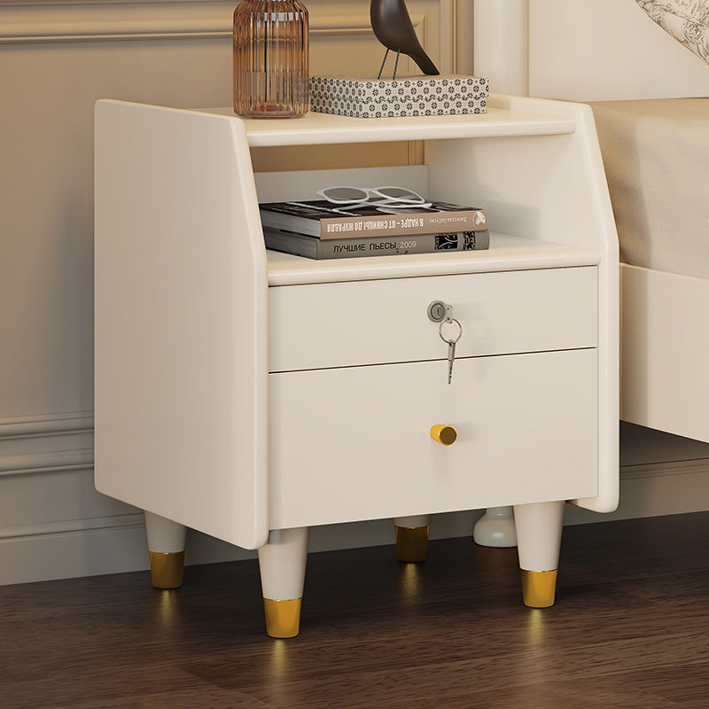 Contemporary Rubber Wood 2-Drawer Nightstand with Shelves
