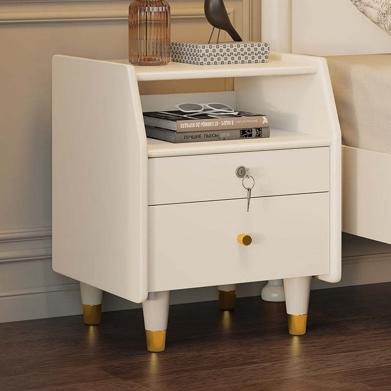 Contemporary Rubber Wood 2-Drawer Nightstand with Shelves