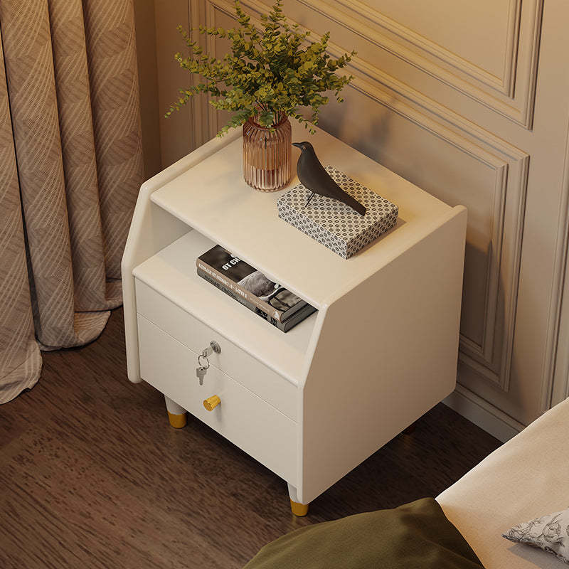 Contemporary Rubber Wood 2-Drawer Nightstand with Shelves
