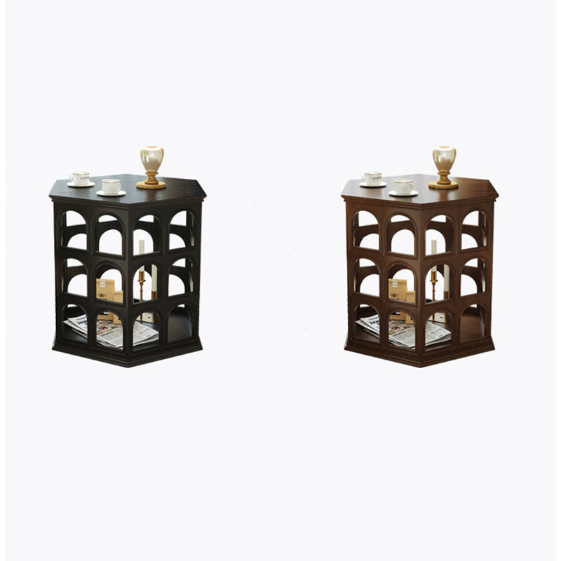 Retro Hexagonal Wood Hollow End Table