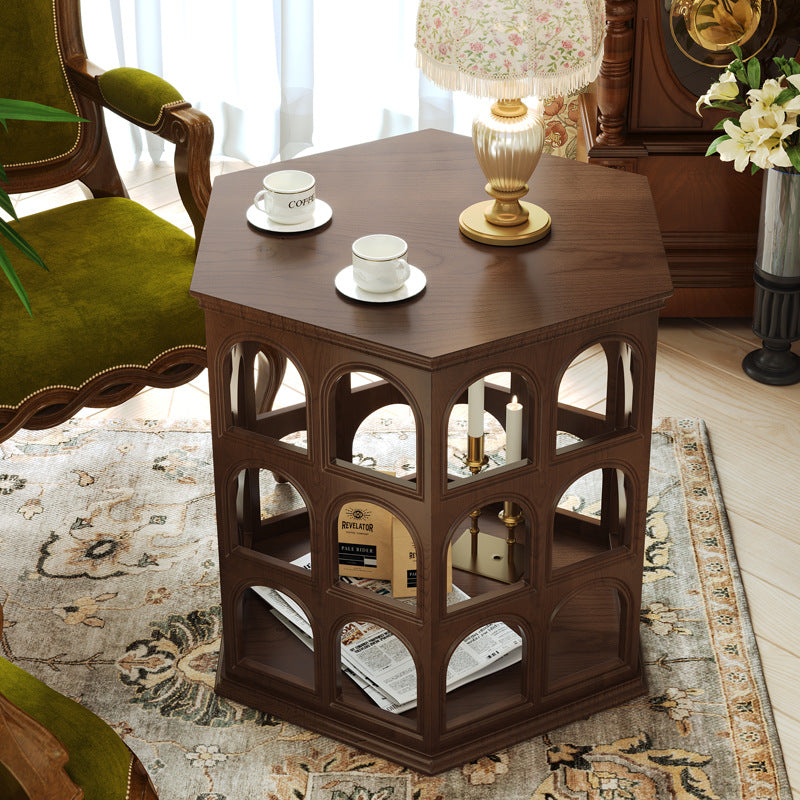 Retro Hexagonal Wood Hollow End Table