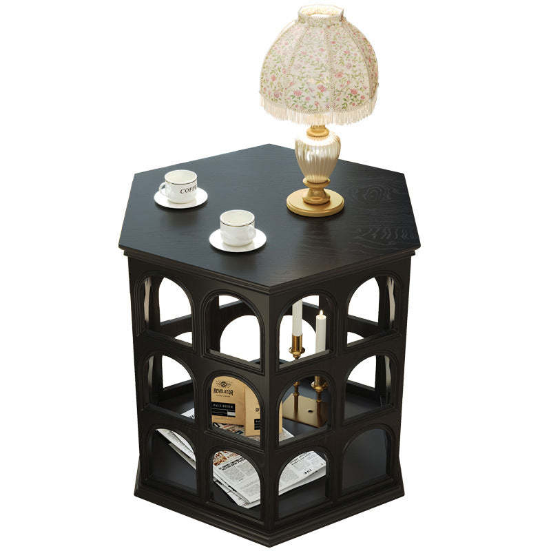 Retro Hexagonal Wood Hollow End Table