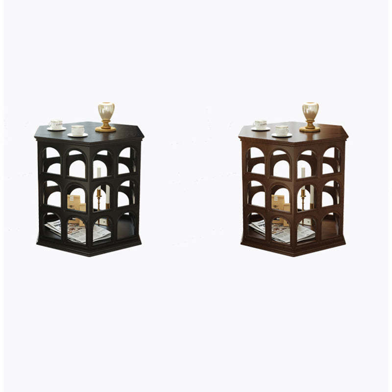 Retro Hexagonal Wood Hollow End Table