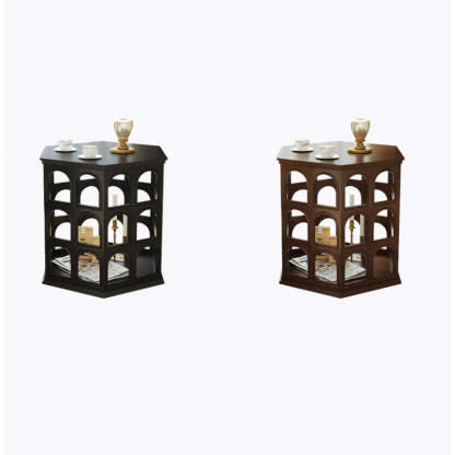 Retro Hexagonal Wood Hollow End Table