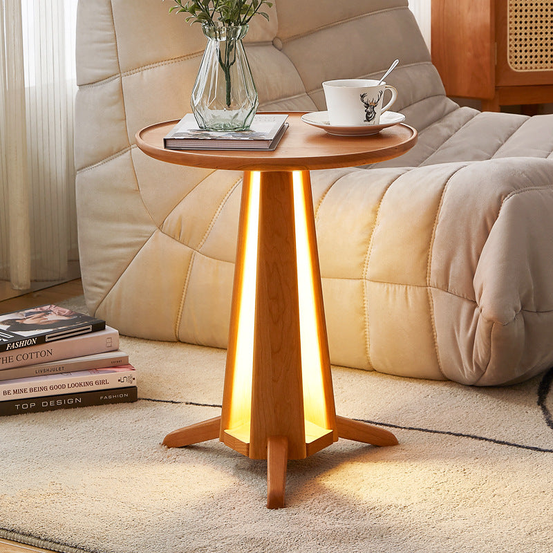 Japanese Geometric Circle Wood Coffee Table — Cherry Wood Color