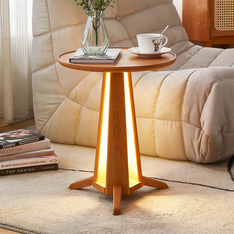 Japanese Geometric Circle Wood Coffee Table — Cherry Wood Color