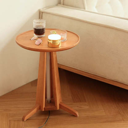 Japanese Geometric Circle Wood Coffee Table — Walnut Wood Color