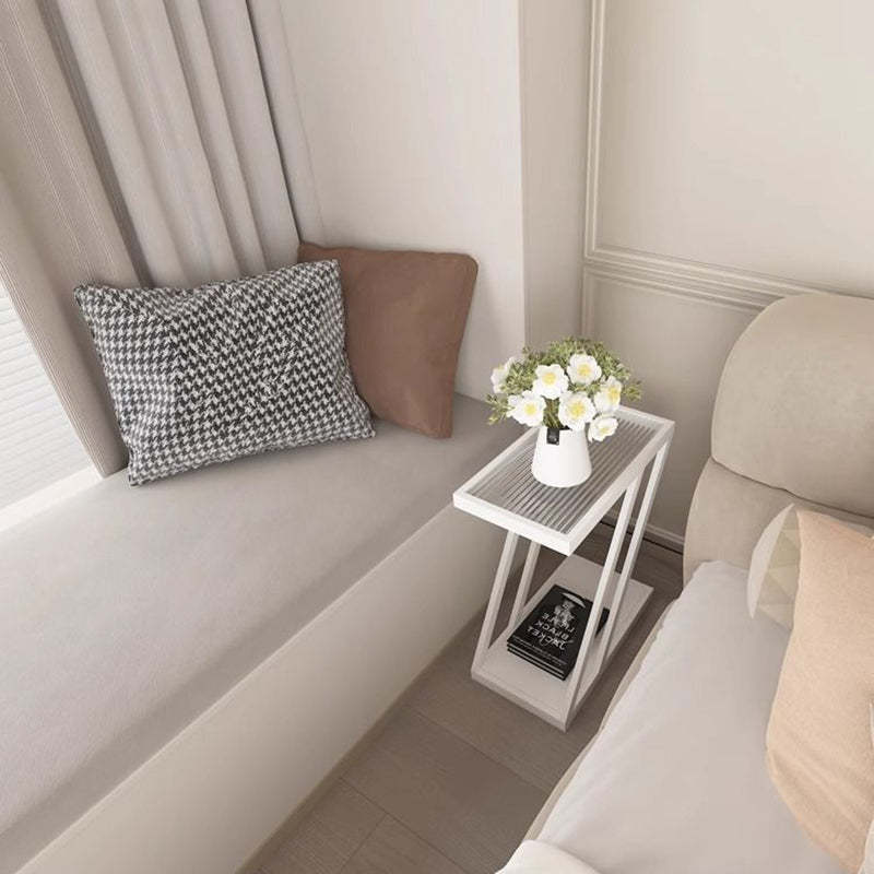 Contemporary Tempered Glass 2-Tier Nightstand