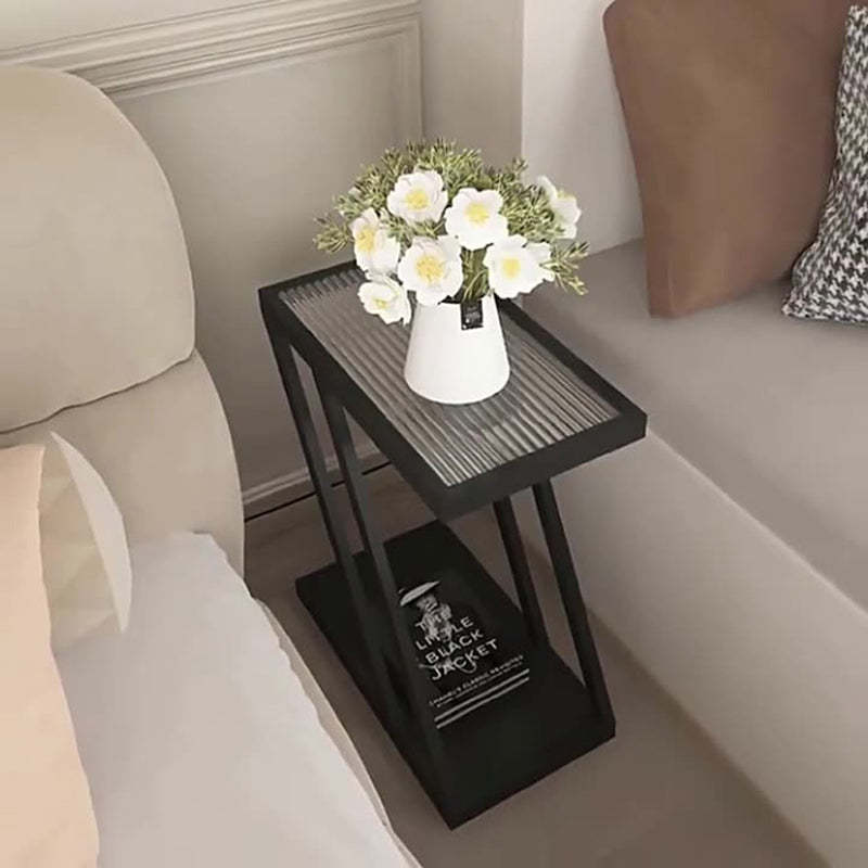 Contemporary Tempered Glass 2-Tier Nightstand — Cream White