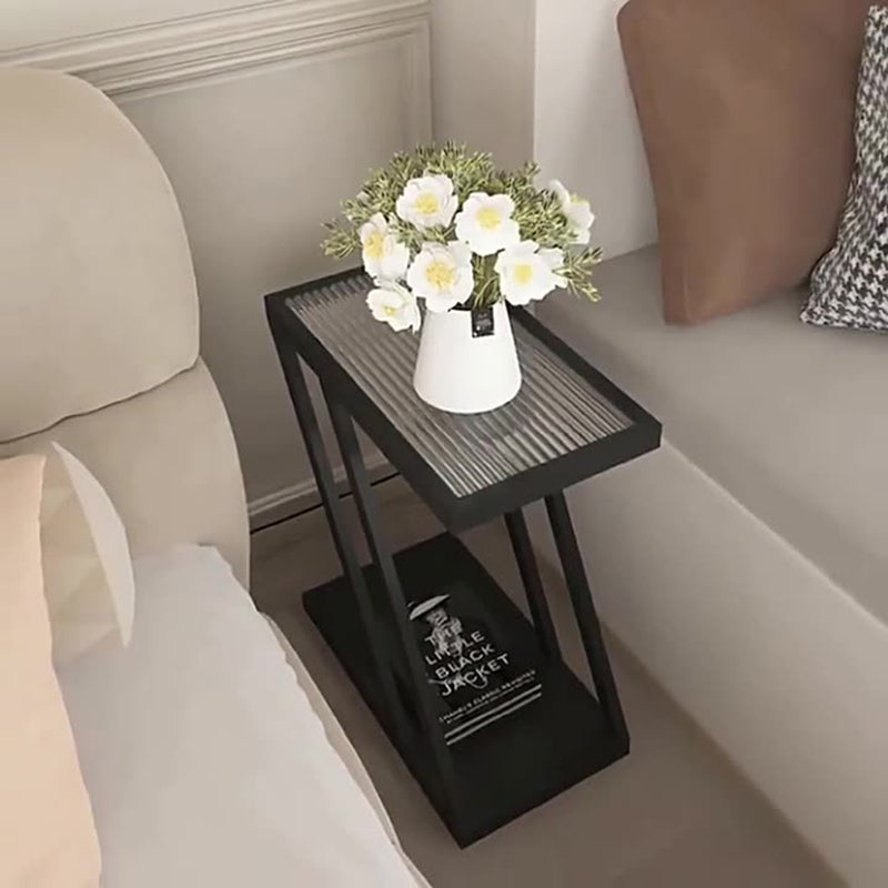 Contemporary Tempered Glass 2-Tier Nightstand