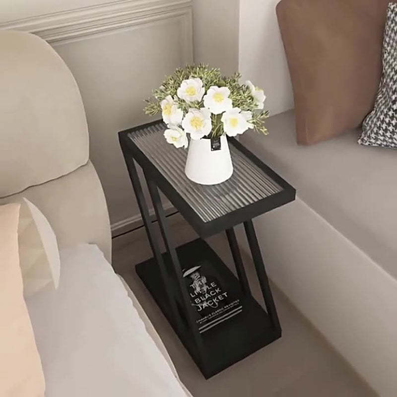 Contemporary Tempered Glass 2-Tier Nightstand
