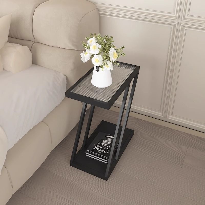 Contemporary Tempered Glass 2-Tier Nightstand