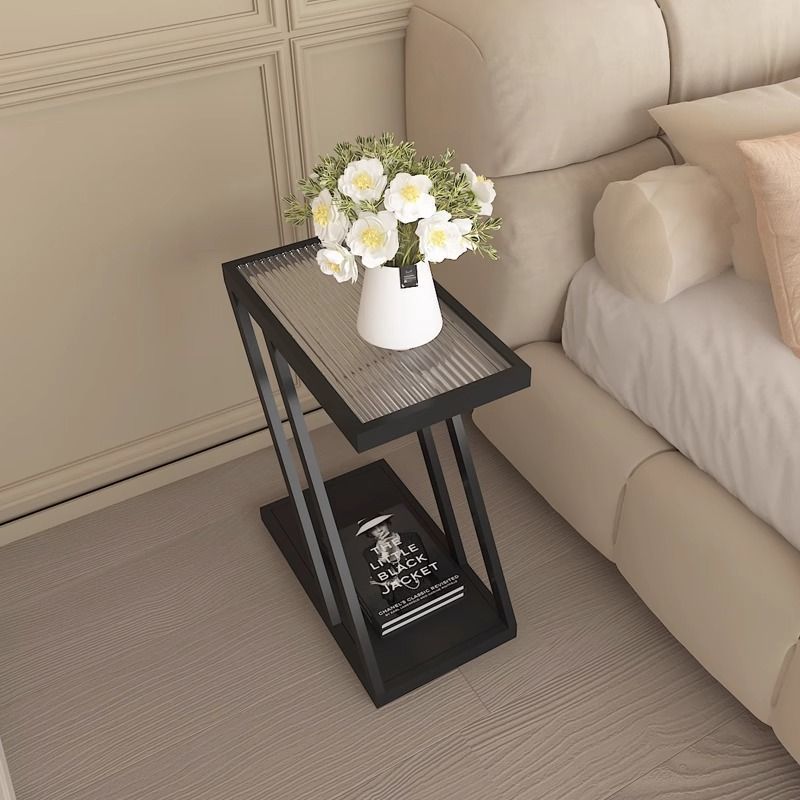 Contemporary Tempered Glass 2-Tier Nightstand