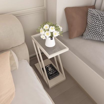 Contemporary Tempered Glass 2-Tier Nightstand