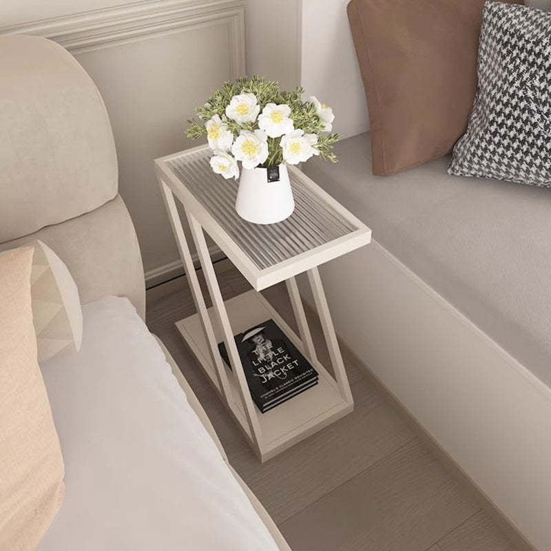 Contemporary Tempered Glass 2-Tier Nightstand — Black