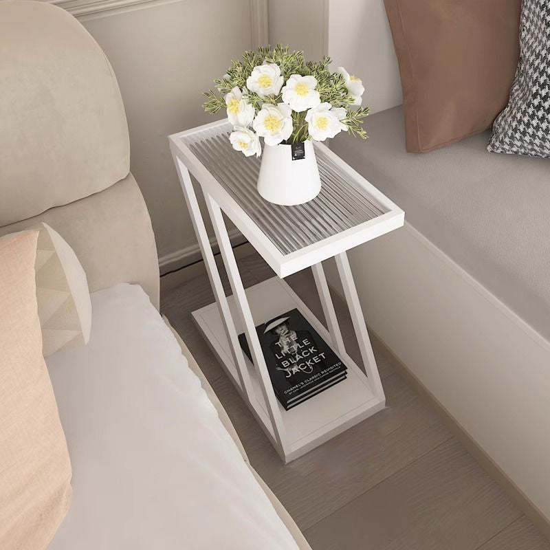 Contemporary Tempered Glass 2-Tier Nightstand — White