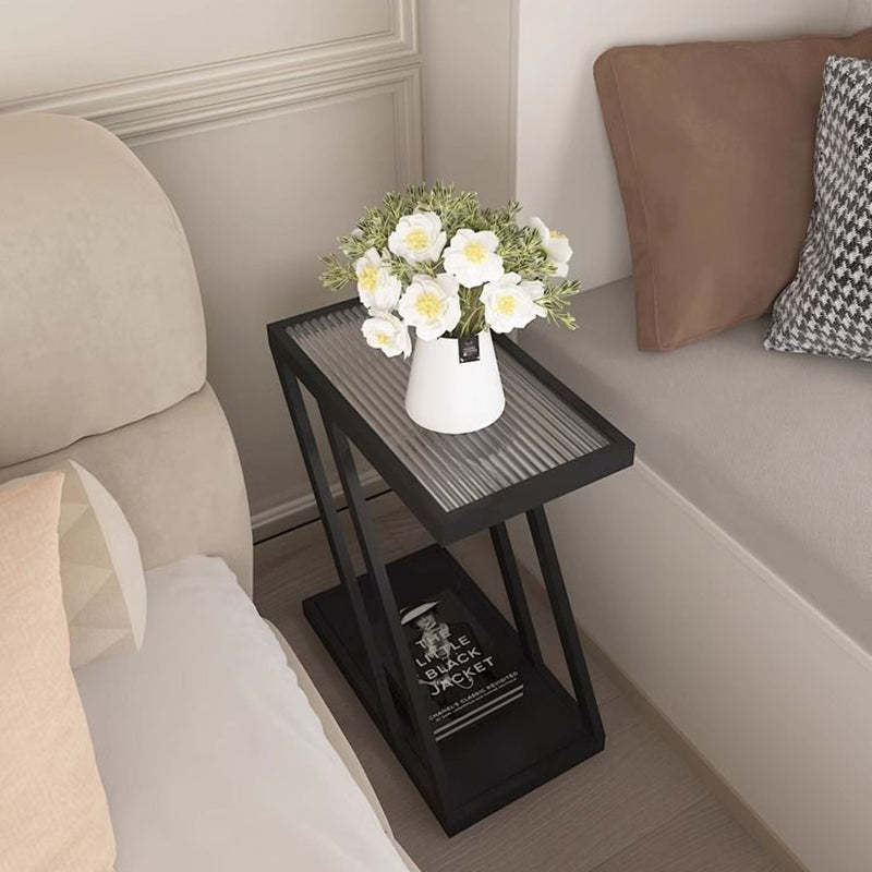 Contemporary Tempered Glass 2-Tier Nightstand