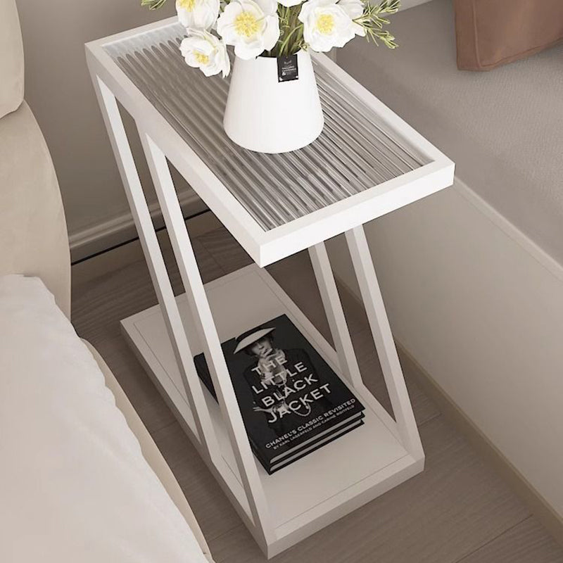 Contemporary Tempered Glass 2-Tier Nightstand