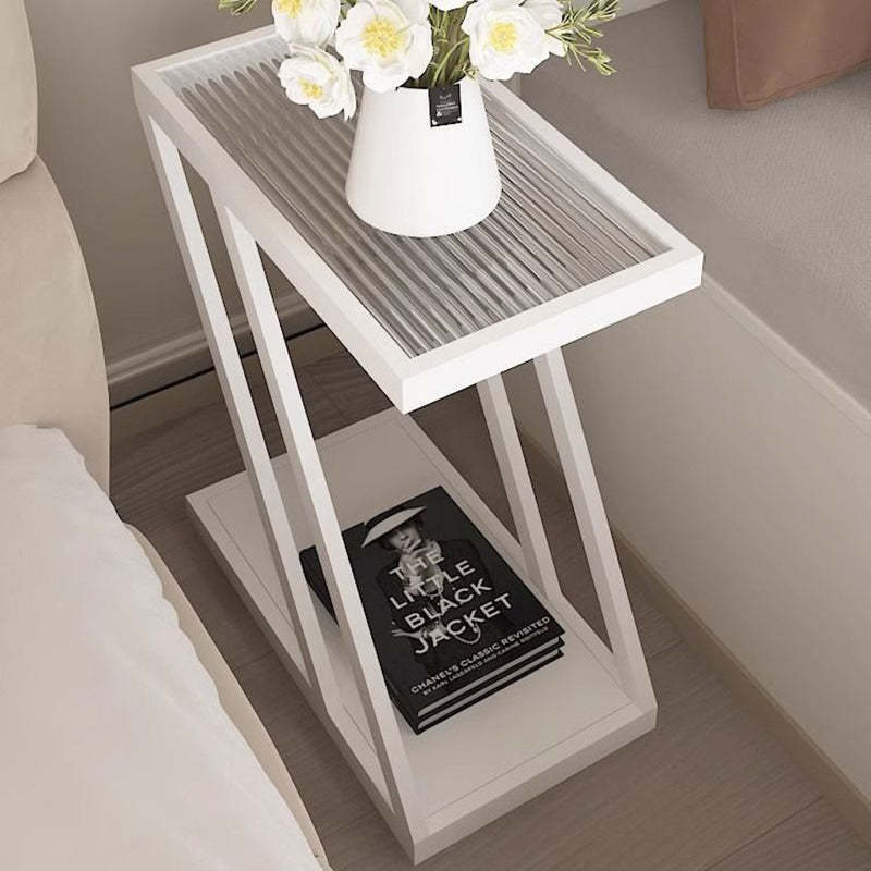Contemporary Tempered Glass 2-Tier Nightstand