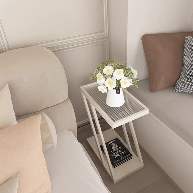 Contemporary Tempered Glass 2-Tier Nightstand