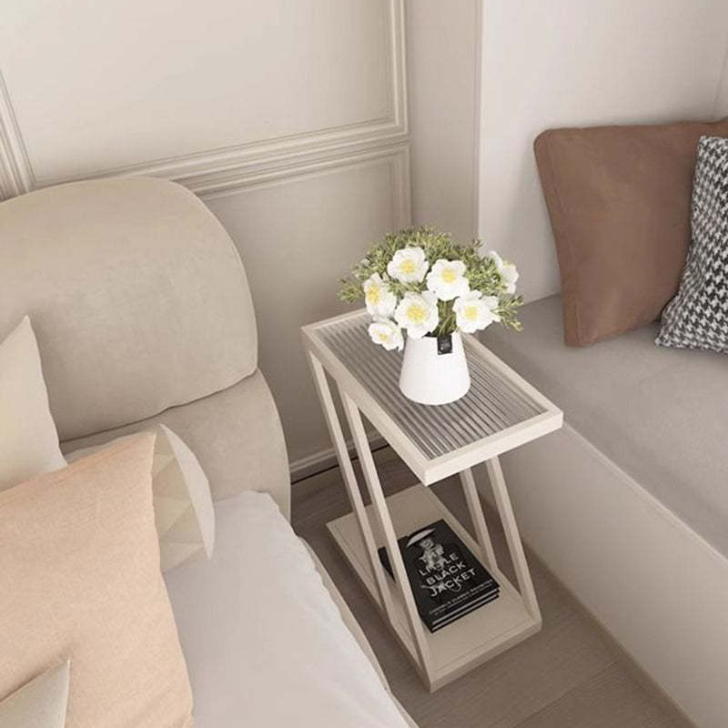 Contemporary Tempered Glass 2-Tier Nightstand