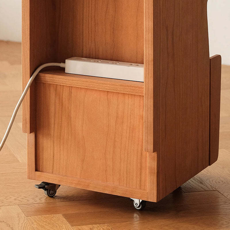 Japanese Solid Wood Glass Movable Nightstand with Drawer