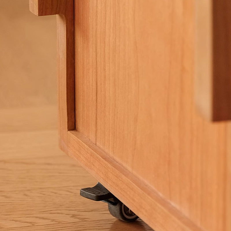 Japanese Solid Wood Glass Movable Nightstand with Drawer