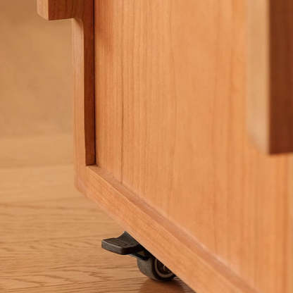 Japanese Solid Wood Glass Movable Nightstand with Drawer
