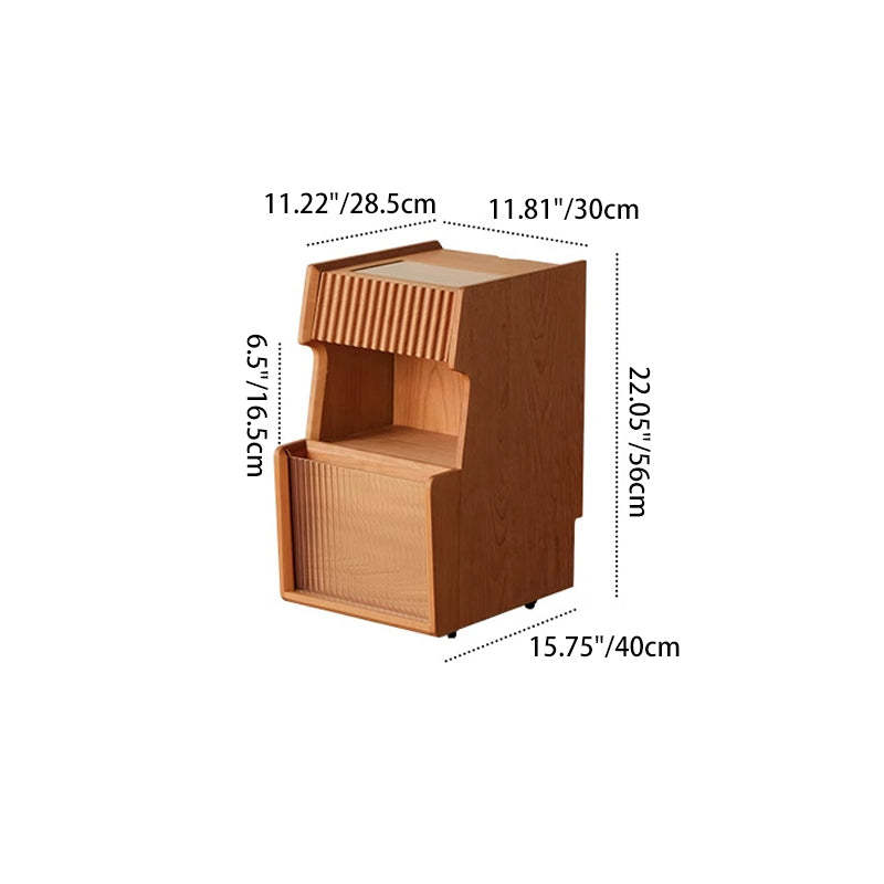 Japanese Solid Wood Glass Movable Nightstand with Drawer