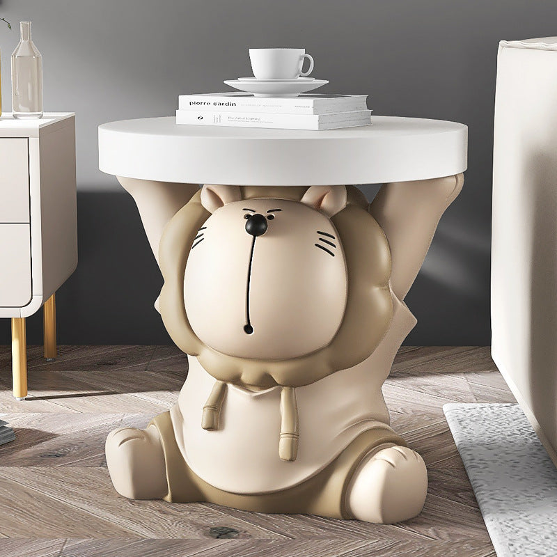 Lion Resin Round Side Table