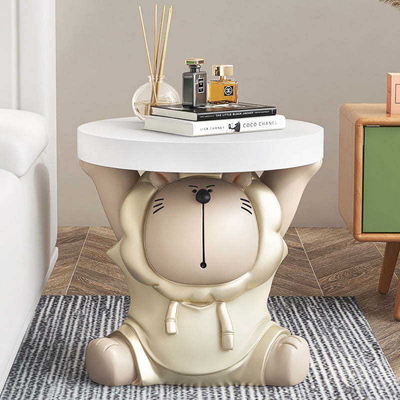 Lion Resin Round Side Table