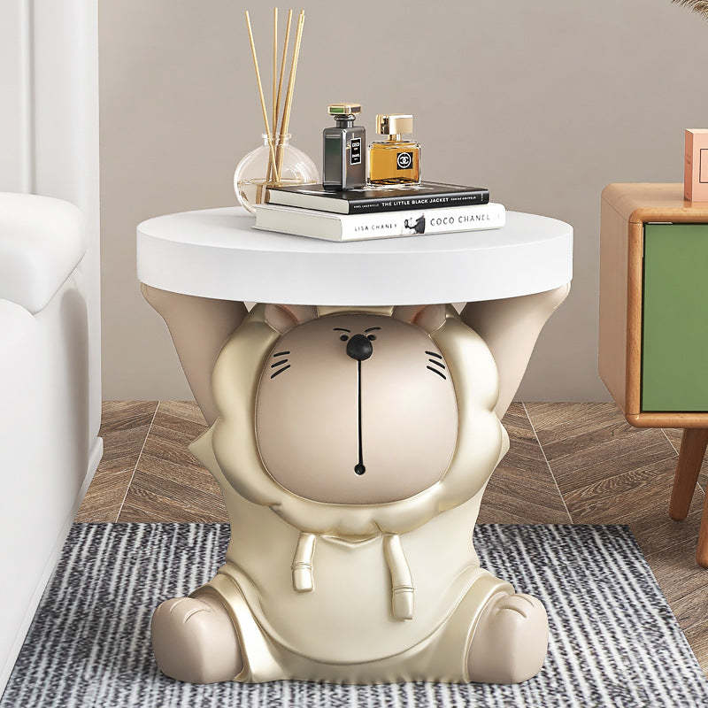 Lion Resin Round Side Table