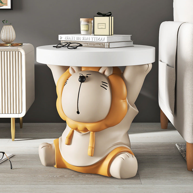 Lion Resin Round Side Table — Yellow