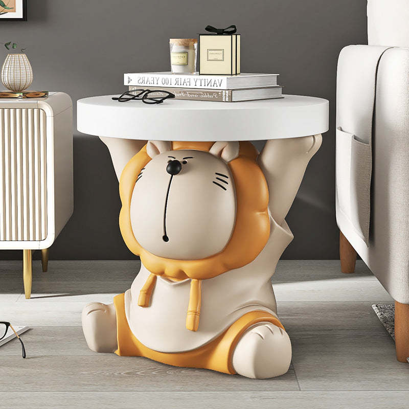 Lion Resin Round Side Table — Yellow