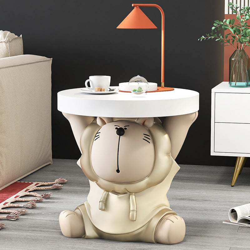 Lion Resin Round Side Table — Champagne