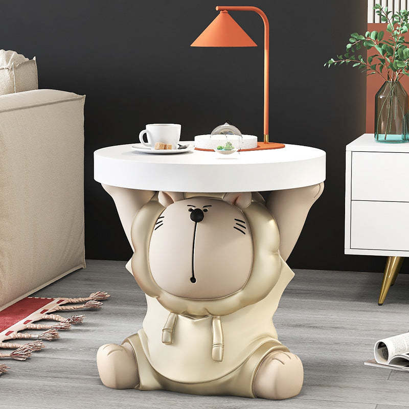 Lion Resin Round Side Table — Champagne