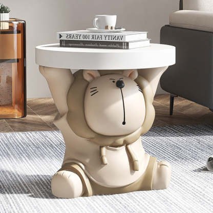 Lion Resin Round Side Table — Brown