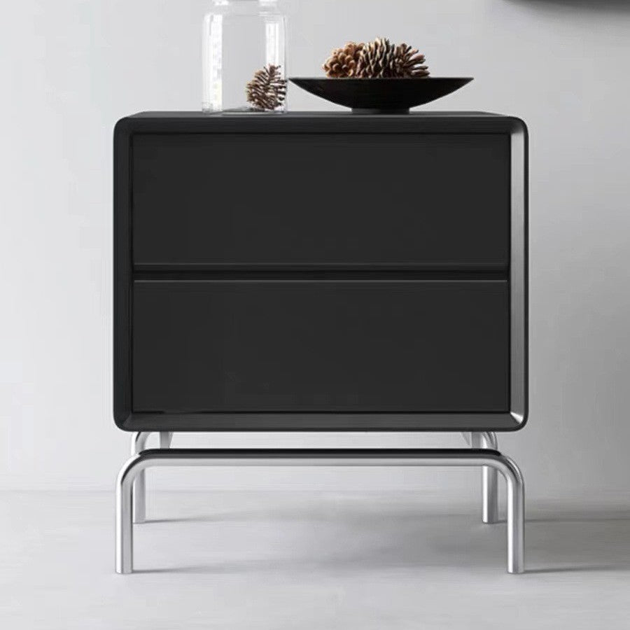 Luxury Cube Wood Nightstand 2-Drawer — White