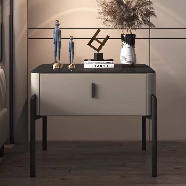 Contemporary Tempered Glass 1-Drawer Nightstand