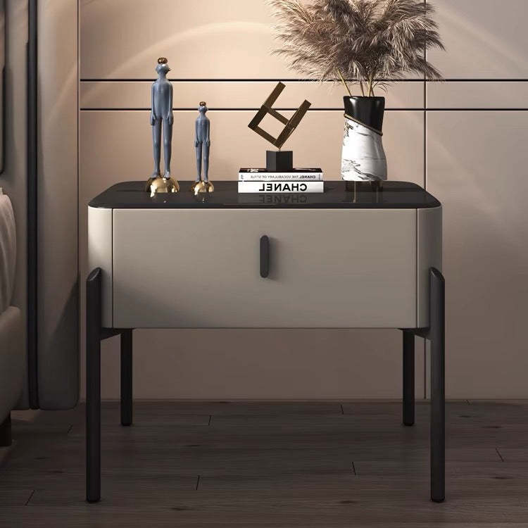 Contemporary Tempered Glass 1-Drawer Nightstand
