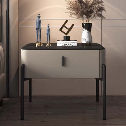 Contemporary Tempered Glass 1-Drawer Nightstand