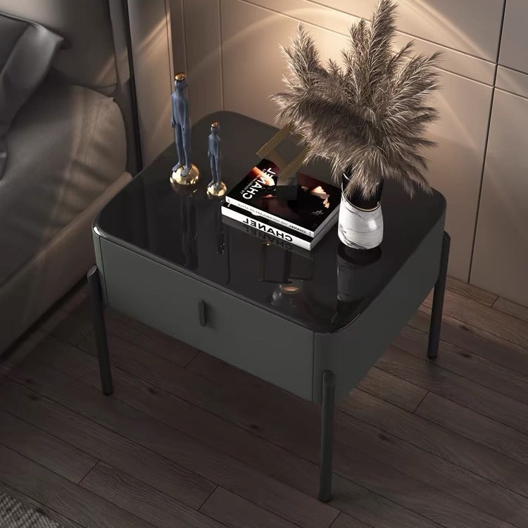 Contemporary Tempered Glass 1-Drawer Nightstand