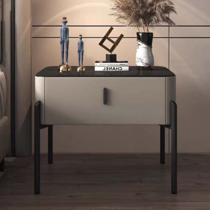 Contemporary Tempered Glass 1-Drawer Nightstand — Light Gray