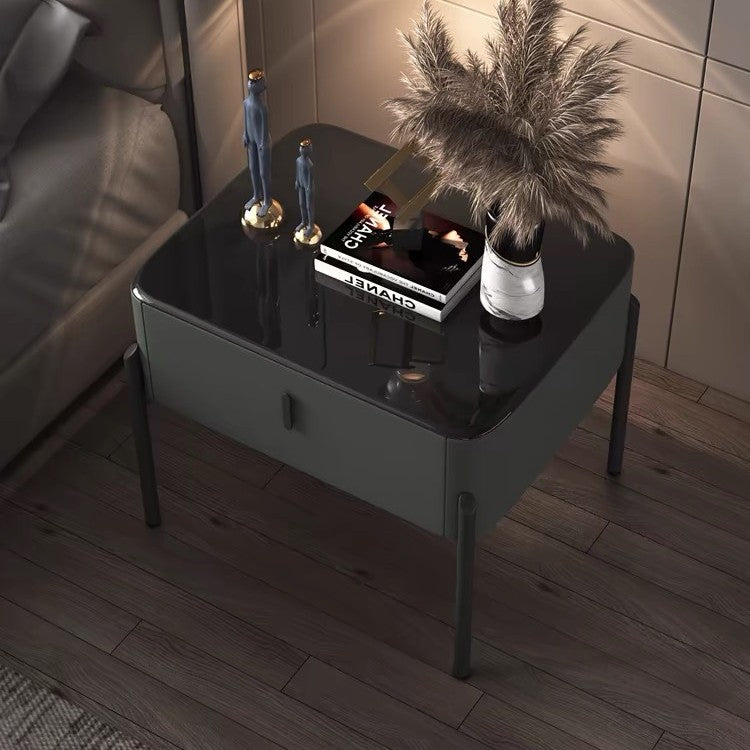 Contemporary Tempered Glass 1-Drawer Nightstand