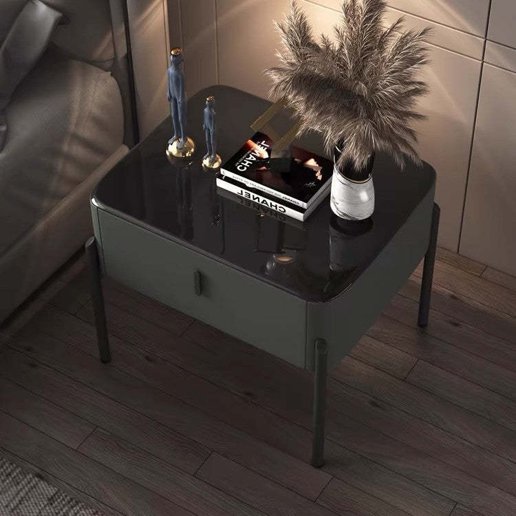 Contemporary Tempered Glass 1-Drawer Nightstand