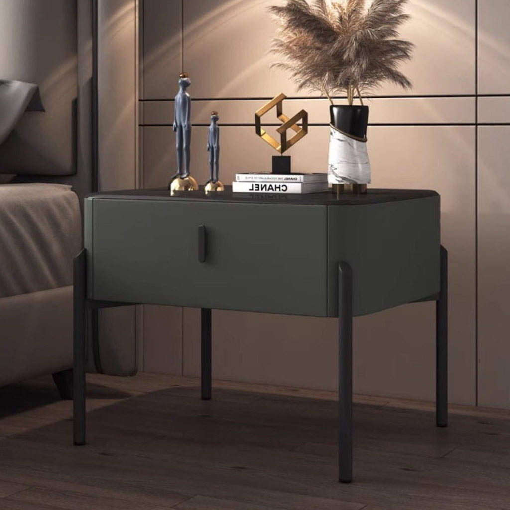 Contemporary Tempered Glass 1-Drawer Nightstand — Dark Gray