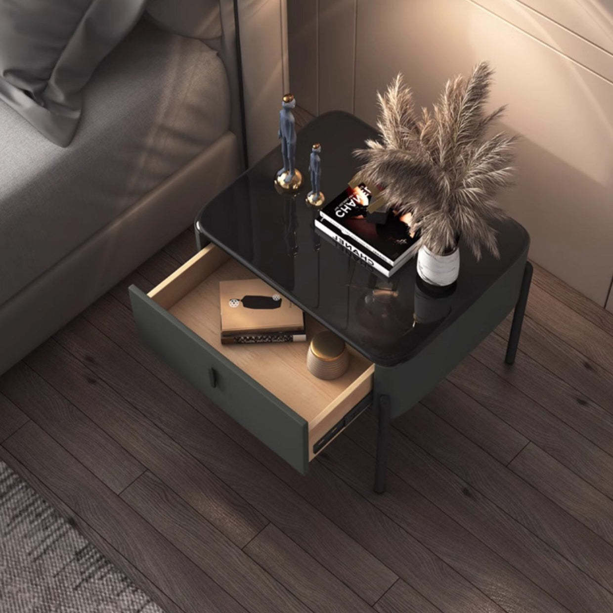 Contemporary Tempered Glass 1-Drawer Nightstand