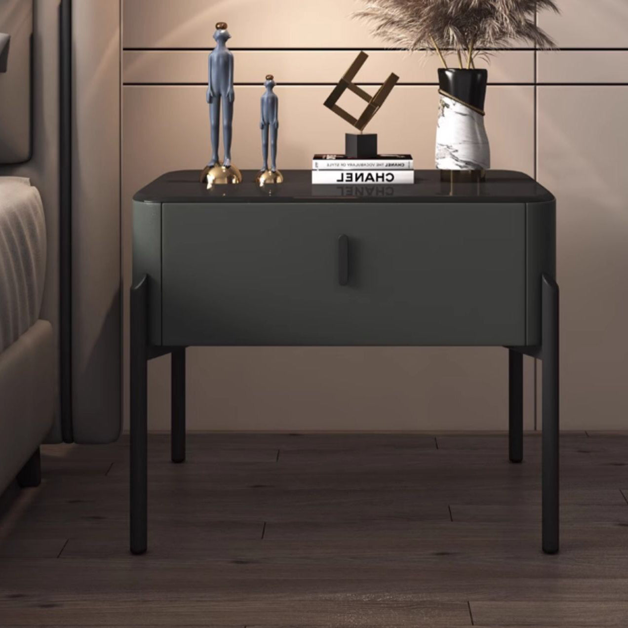Contemporary Tempered Glass 1-Drawer Nightstand